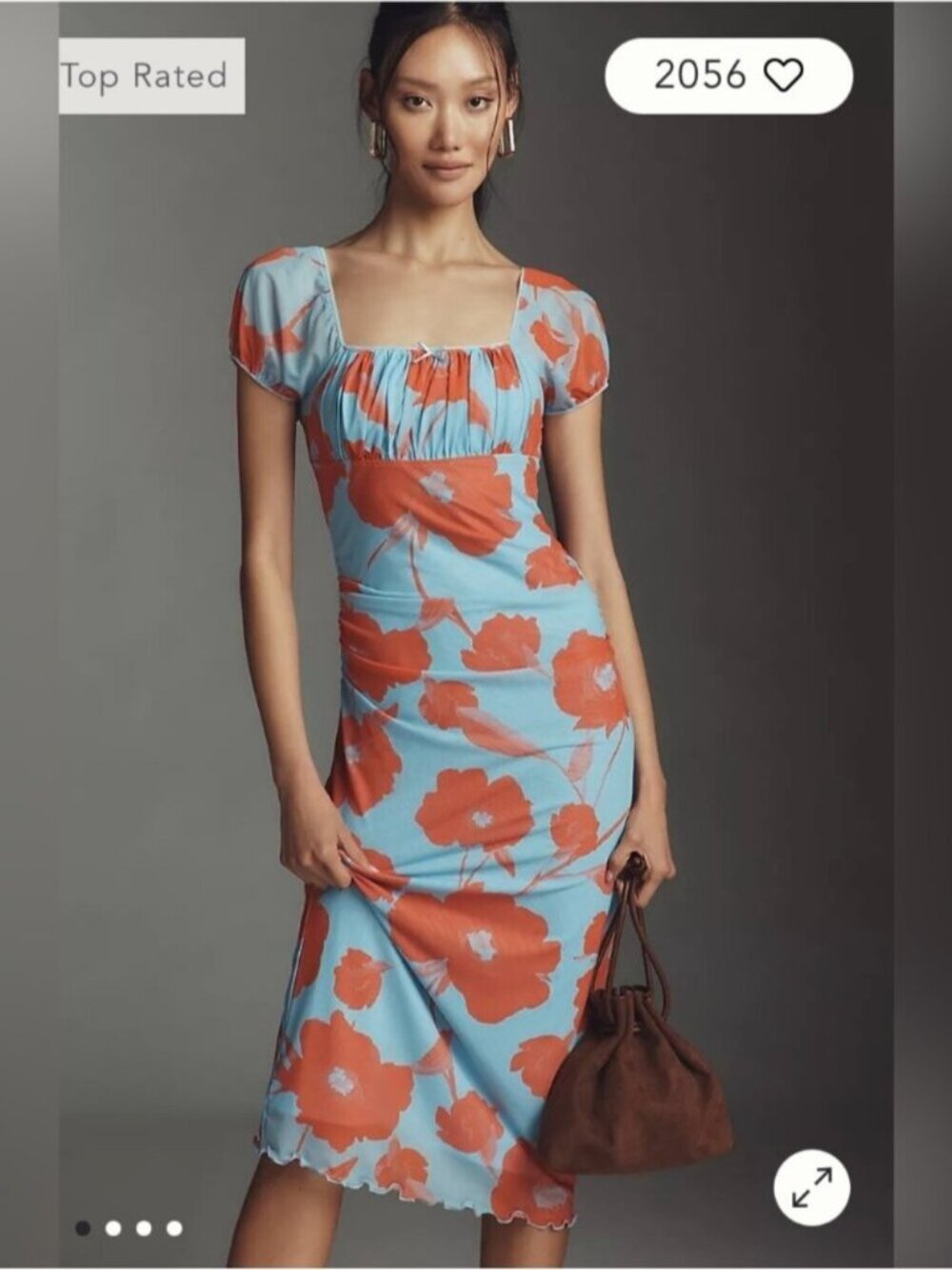 NWT Size 1X - Maeve Puff-Sleeve Square-Neck Mesh Midi Dress (US$ 158)